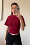 Cool Bele Oturan Burgundy Wide Sleeve Fit Corset Waist Drawstring Detailed Stretchy Cotton Blouse