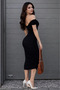 Madonna neck draped midi dress with lycra body-fitting invitation dress - black - 2