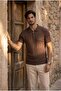 Burke Hair Weave Half Zipper Short Sleeve Thin Knitwear Men's T-Shirt - Coffee - 4