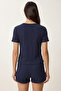 Button Detailed Ribbed Knitted Pajama Set Lrn0031 Dark Blue - 5