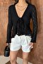 Women's Black Lace Detailed Lined Blouse - 6