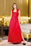 The Sparkle of Red Passion: Satin Nightgown & Robe Set with Feather Detail - 2