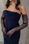 Women's Navy Blue Strapless Neckline Beaded Long Evening Dress - 4