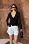 Women's Black Lace Detailed Lined Blouse - 3