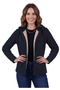 Navy Blue Plain Fur Lined Double Chest Pocket Women's Comfortable Loose Fit Hooded Jacket Shirt - 2