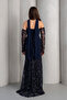 Women's Navy Blue Shawl Collar Sequined Long Evening Dress - 6