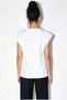 Women's White Stone Embroidered Padded Shoulder Detailed 100% Cotton T-Shirt 1075 60286066 - 4
