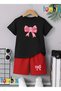 Pink Ribbon Printed T-Shirt Shorts Summer Children's Set