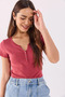Women's Matilda Button Detailed Fitted T-Shirt 100% Cotton - Dried Rose