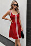 Women's Round Neck Strappy Stripe Patterned Flared Dress - 3