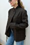 Women's Brown Notched Collar Single Button Plaid Blazer Jacket - 4