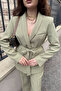 Tie-Waist Belted Shawl Collar Blazer Jacket Flared Leg Stretchy Pants Suit - 3