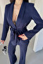 Tie-Waist Belted Shawl Collar Blazer Jacket Flared Leg Stretchy Pants Suit - 6