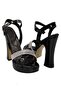 Black Women's Patent Leather Platform Heeled Shoes - 4