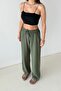 Women's Khaki Wide-Leg Draped Woven Trousers - 7