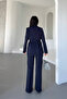 Tie-Waist Belted Shawl Collar Blazer Jacket Flared Leg Stretchy Pants Suit - 8