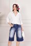 High Waist Washed Knee-Length Wide Leg Jeans Capri - 2