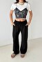 Women's Black Wide-Leg Draped Woven Trousers - 7