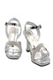 Silver Patent Leather Stone Classic Heel Women's Shoes - 3