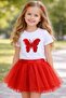 Butterfly Detail Sequined Basic T-Shirt for Girls Suitable for April 23Rd Shows and Celebrations