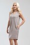 Women's Beige V-Neck Sleeveless Modal Fabric Dress with Pockets - 3