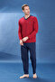 Men's Combed Cotton Half V-Neck Detailed Long Sleeve Pajama Set 2113 Bordo04 - 4