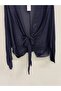 Women's Navy Blue Italian Tie-Front Bat Sleeve Silk Bolero Blouse 38 - 42 Size - 3