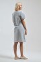 Women's Blue Ecru Striped V-Neck Short Sleeve 100% Cotton Dress with Pockets - 6
