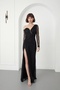 Women's Black Chest Detailed Long Lace Evening Dress