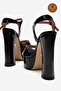 Genuine Leather Black Patent Leather Ankle Strap Open Platform Heeled Handmade Women's Shoes Talia - 4