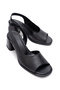 Women's Genuine Leather Mid-Heel Sandals 6358 Black