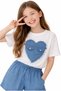 Girl's Heart Patterned Front Cover Pocket Model T-Shirt and Denim Shorts Two-Piece Set - 5