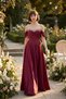 Women's Burgundy Boat Neck Stoned Long Promise Engagement Wedding Evening Dress - 4