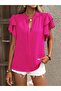 Women's Short Sleeve V High Neck Dubai Blouse with Ruffled Sleeves - 2