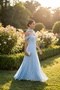 Women's Baby Blue Slim Fit Shawl Collar Strapless Promise Engagement Evening Dress - 5