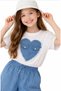 Girl's Heart Patterned Front Cover Pocket Model T-Shirt and Denim Shorts Two-Piece Set - 4