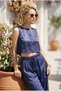 Patterned Jacquard Silk Satin Waist-Tied Sleeveless Blouse Crop Pants Summer Suit Two-Piece Set - 5