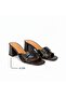 Black Leather Cross-Strapped Women's Heeled Slippers - 2