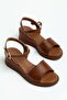 Women's Wedge Heel Sandals Shoes Tan Thick Single Strap with Helmet Style