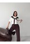 Women's Coffee Color Scarf Detailed T-Shirt and Pants Top and Bottom Set - 6