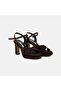 Women's Brown Cross-Strapped Thick-Heeled Suede Evening Dress Sandals