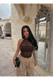 Coffee Bohemian Lined Lace Crop - 3
