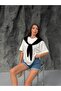 Women's White Brown Shawl Tie Detailed T-Shirt - 5