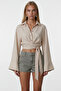 Vanilla Wide Cuff Sleeve Detailed Tie-Front Linen Shirt Alc-X15424 - 2