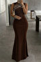 Women's Shoulder Multi-Strap Front Stone Embroidered Fish Cut Janjan Crepe Maxi Length Dress