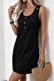 Women's Round Neck Front Buttoned Mini Dress with Pockets - 2