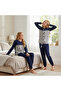 Young Girl Cotton Collar Buttoned Pocketed Gift Navy Blue Color Bottom Top Pajama Set Al501 V2 Bb2443 - 7