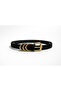 Women's Black Square Buckle Ring Bridge Thin Suede Belt 2564 Kmr007 - 2