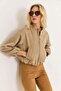 Women's Bomber Jacket with Pockets and Zipper, Mink - 4