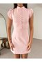 Waist-Fitted Button-Detail Puff-Shoulder Mini Women's Amelia Dress for Special Occasions and Daily Wear - 7